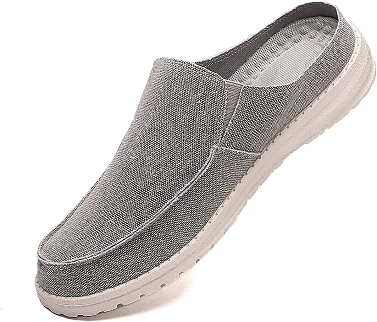 Mens Backless Slippers Canvas Mule Sneakers Breathable Slip on Driving Shoes