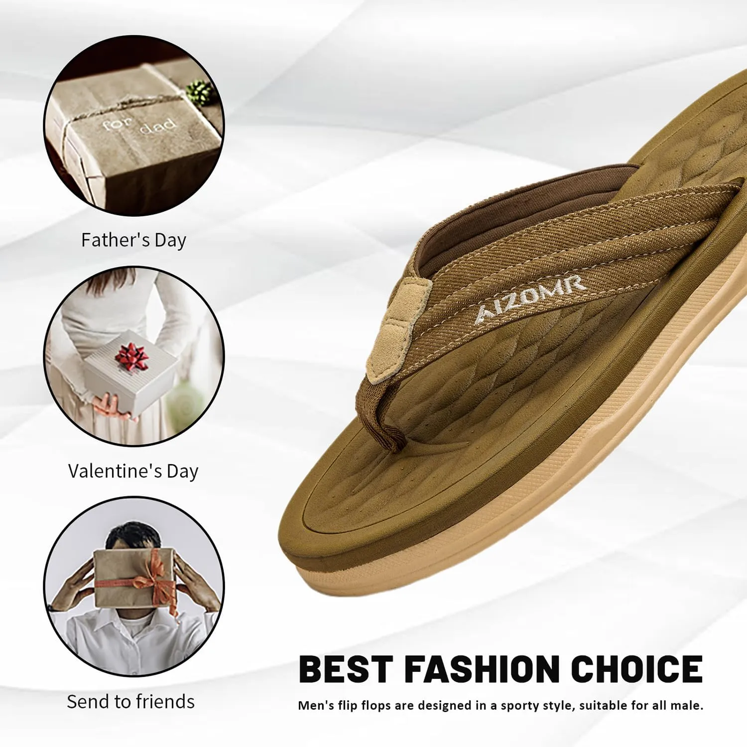 Mens Beach Flip Flops Orthotic Summer Thong Sandals Comfort Rubber Soles with Soft Cushion
