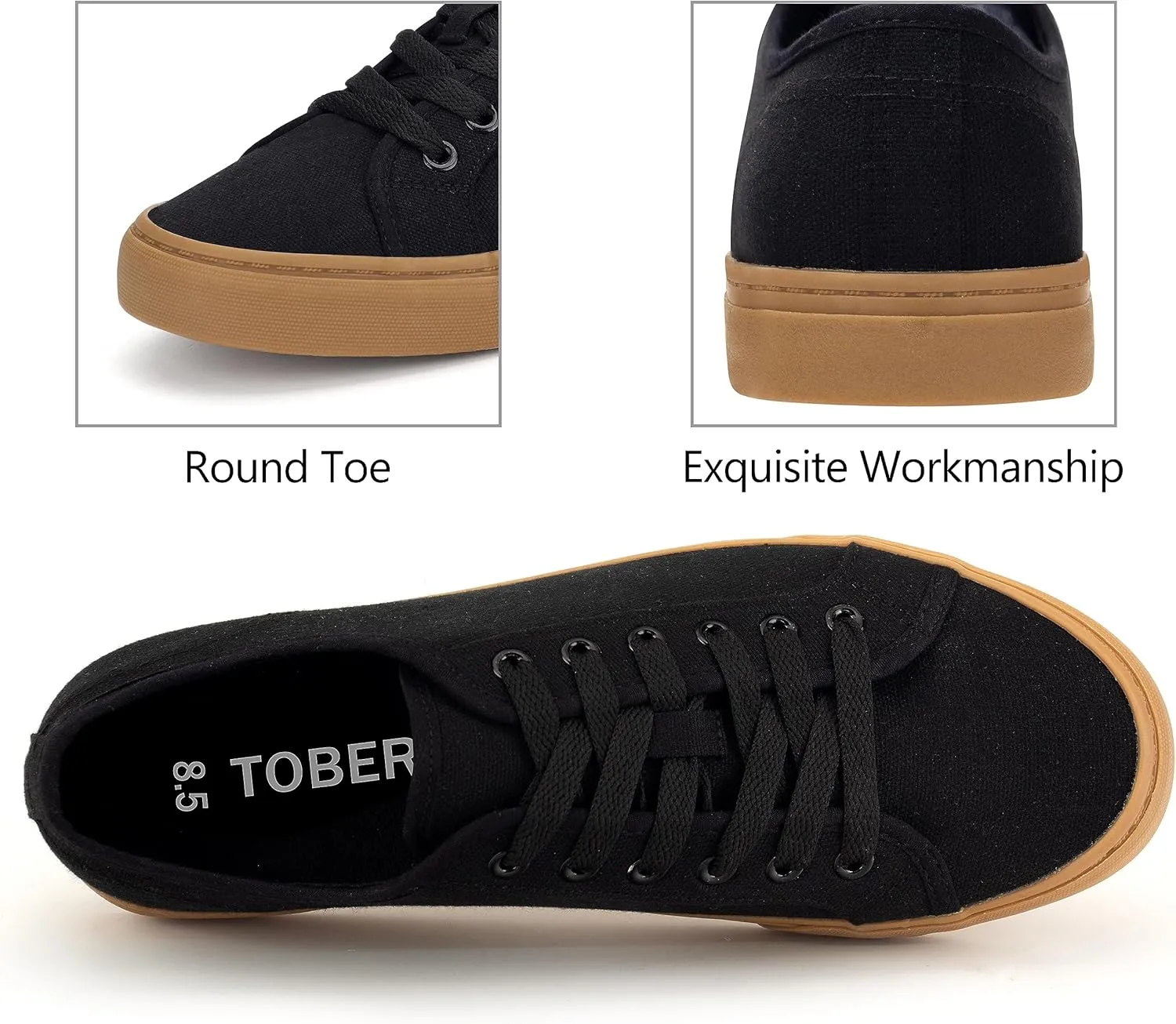 Men's Black Classic Low Top Shoes Canvas Fashion Sneaker with Soft Insole Causal Dress Shoes for Men Comfortable Walking Shoes