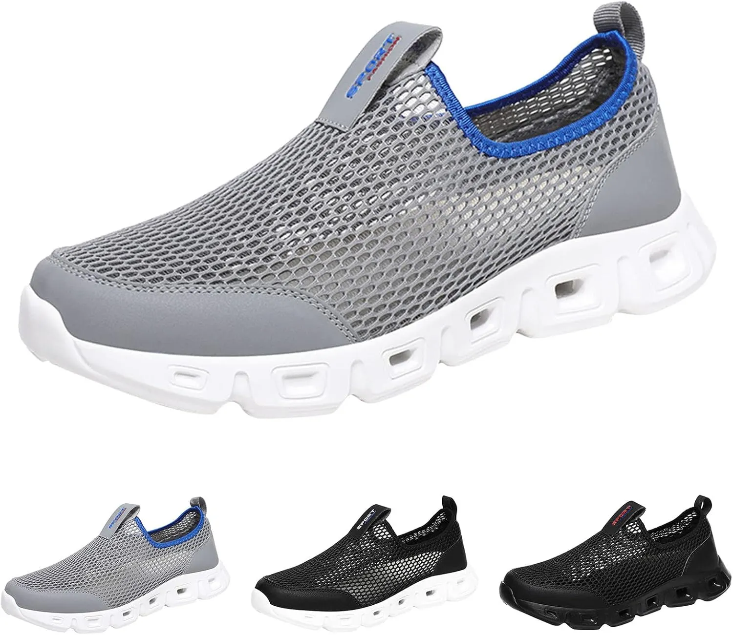 Men's Breathable Mesh Sports Shoes Convenient Slip On Hollow Sneakers Comfortable Walking Shoe Soft Elderly Shoes