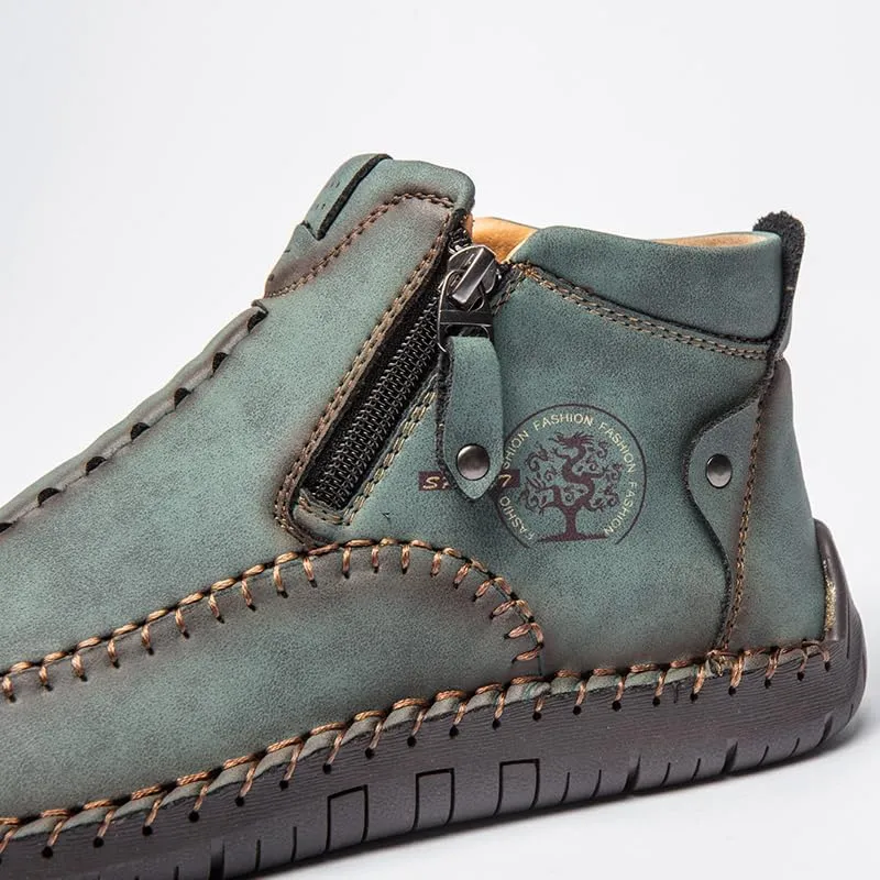 men's casual outdoor short boots - hand sewn classic boots with fashionable side zipper decoration, perfect for outdoor enthusiasts and activities