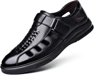 Mens Dress Sandals Leather Closed Toe Sandals for Men Summer Beach Fisherman Shoes Casual Breathable