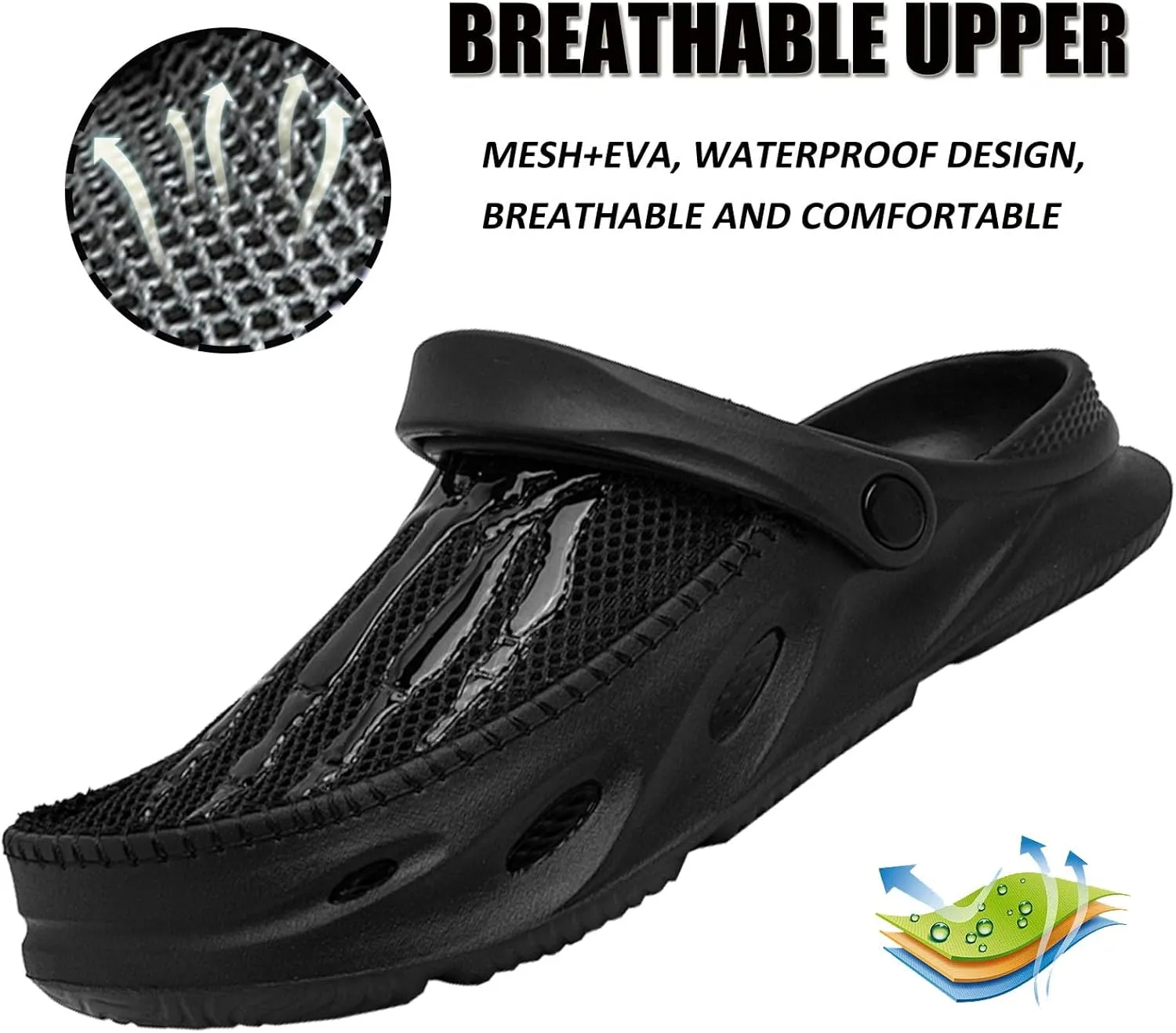 Mens Garden Clogs Shoes Breathable Summer Beach Sandals Sports Sandals Adjustable Slide Slip-on Outdoor Beach Slippers