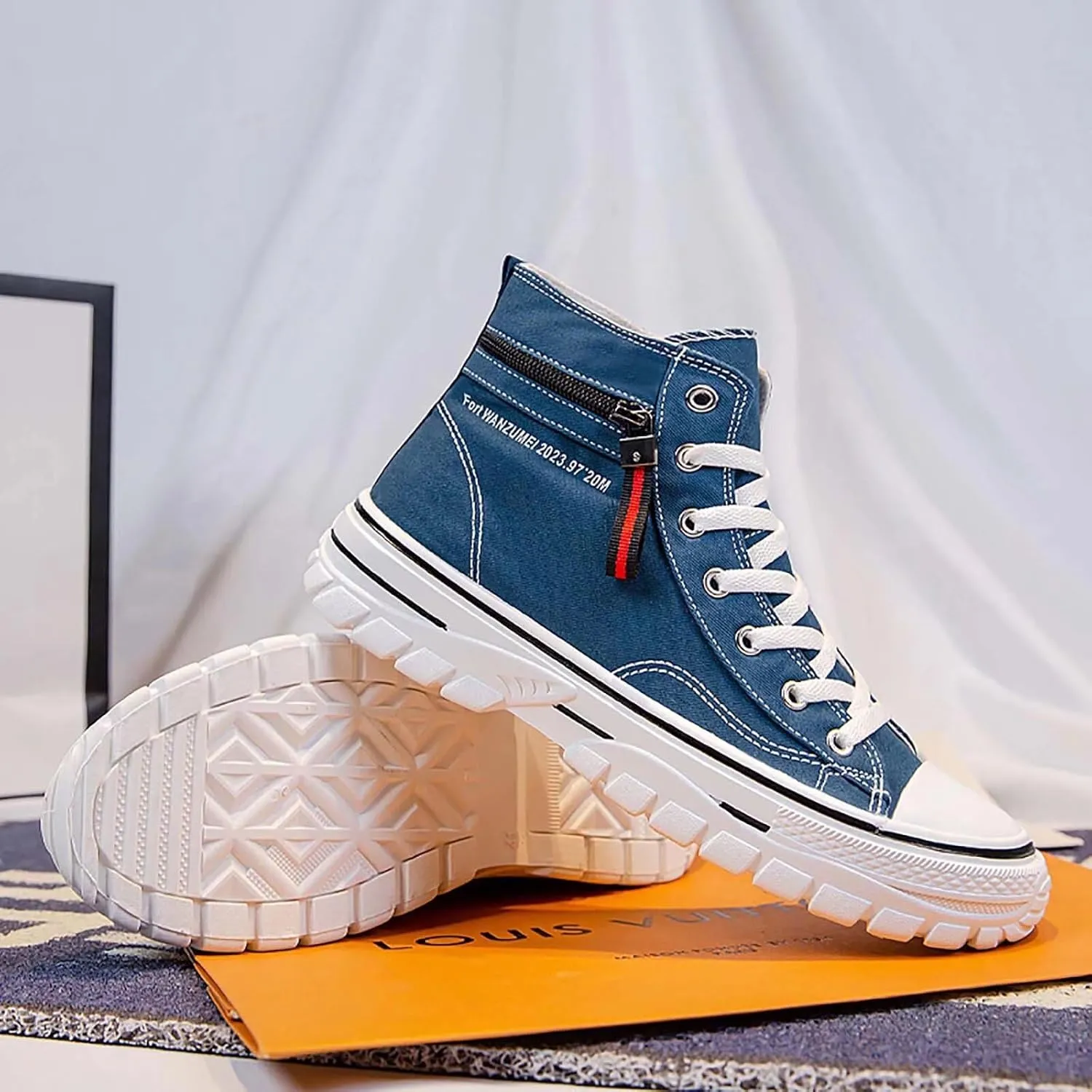 Men's High Top Canvas Shoes Walking Shoes for Men Comfort Fashion Casual Skate Sneakers with Soft Out-Sole