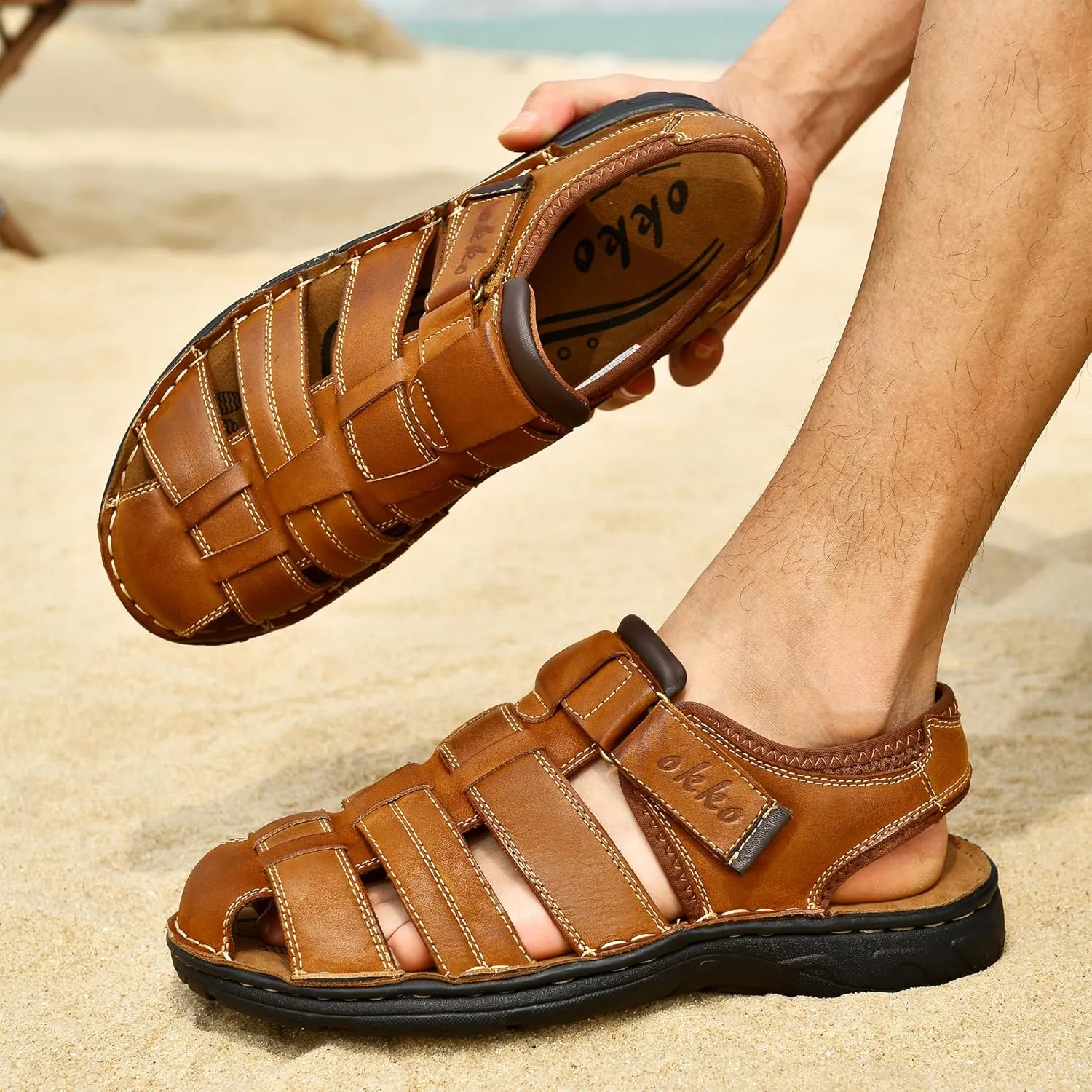 Mens Leather Sandals Athletic Fisherman Sandal Casual Summer Shoes for Men Outdoor