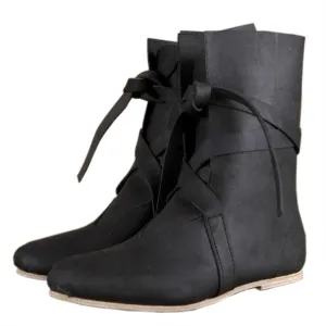 Mens Medieval Renaissance Boots Slip on Lace Up Medieval Cosplay Western Pirate Viking Tied Halloween Party Shoes