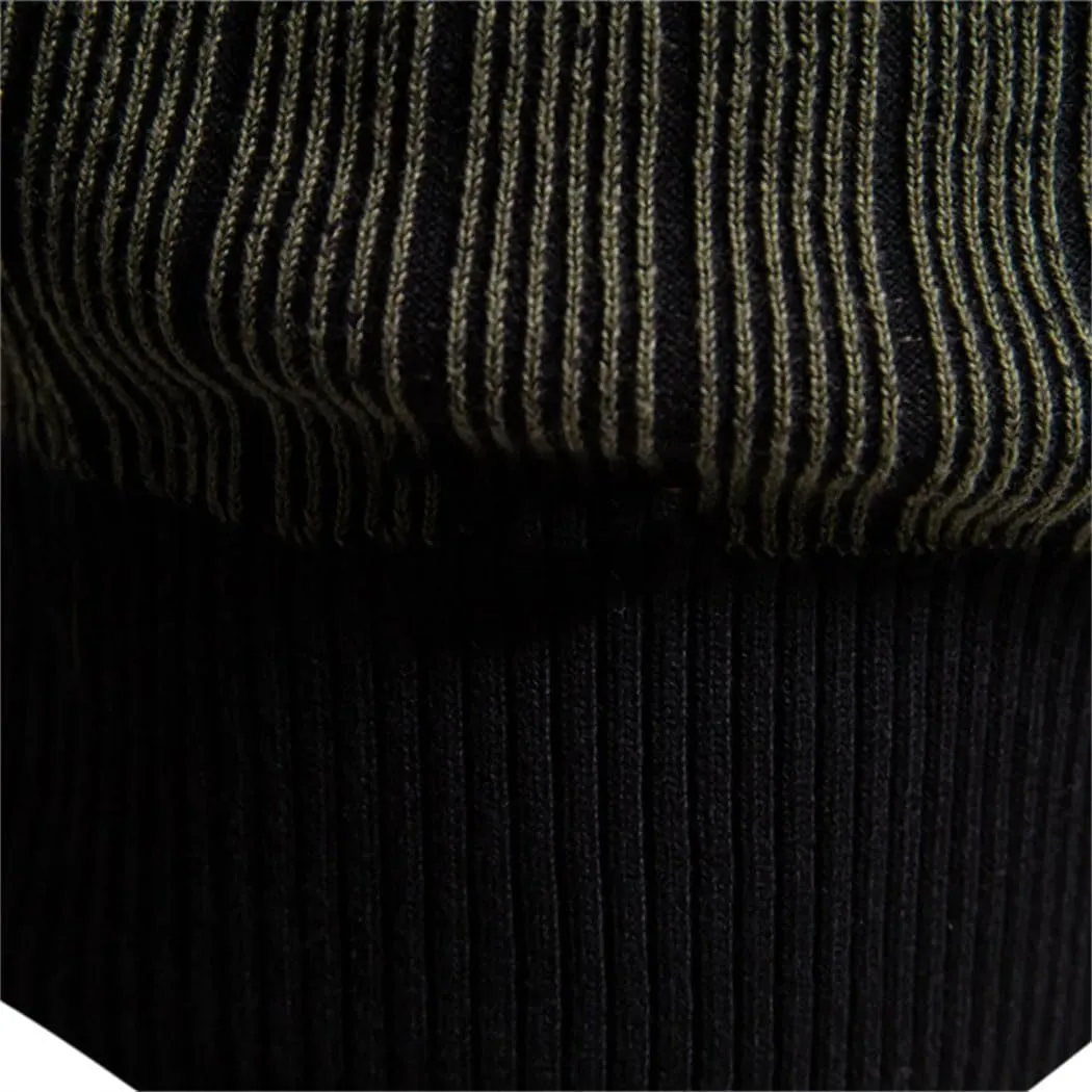 Men's Mock Neck Cotton Sweater - Warm Striped Pullover for Autumn Winter, Soft Casual Knit Top