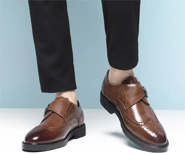 Men's Monk Strap Loafer Leather Mens Dress Shoes Buckle Men Loafers Slip On