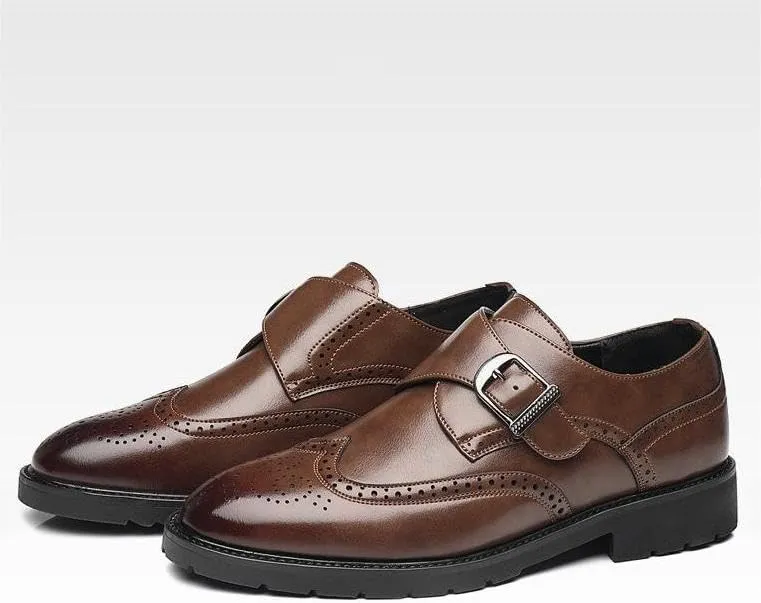 Men's Monk Strap Loafer Leather Mens Dress Shoes Buckle Men Loafers Slip On