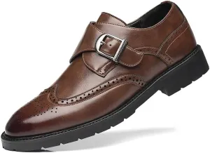 Men's Monk Strap Loafer Leather Mens Dress Shoes Buckle Men Loafers Slip On