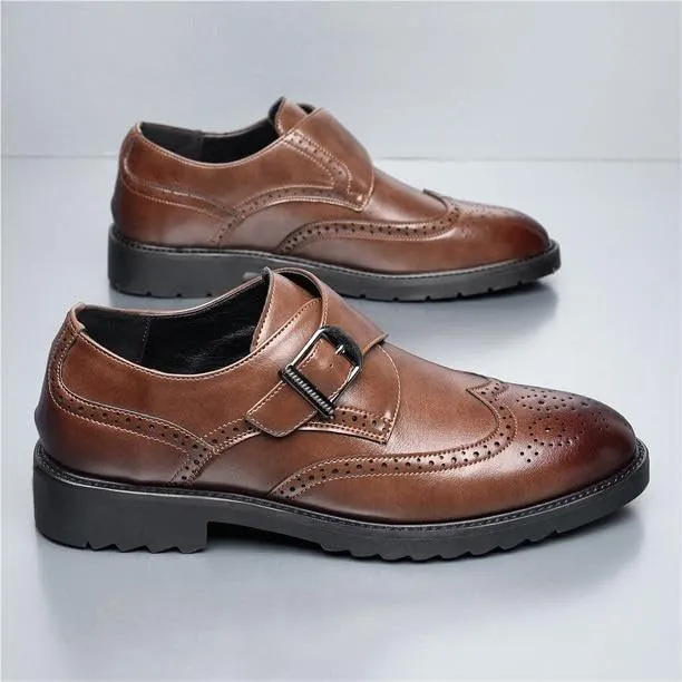 Men's Monk Strap Loafer Leather Mens Dress Shoes Buckle Men Loafers Slip On