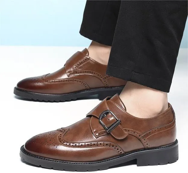 Men's Monk Strap Loafer Leather Mens Dress Shoes Buckle Men Loafers Slip On