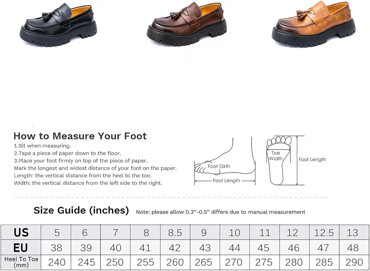 Men's Patent Leather Platform Loafers Slip-On Dress Shoes with Tassel, Non-Slip Lug Sole Round Toe Penny Formal Shoes for Business Work & Daily
