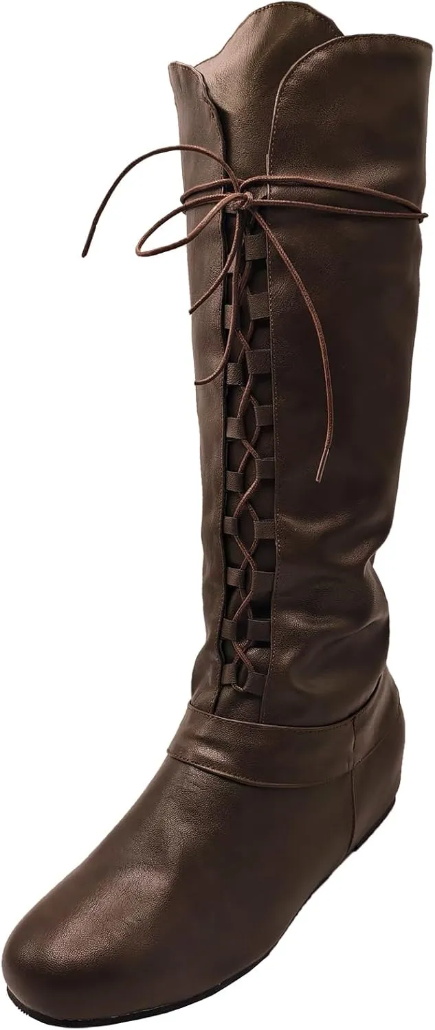 Men's Renaissance Boots Medieval Cosplay Boots Halloween Vintage Stage Pirate Viking Tied Shoes