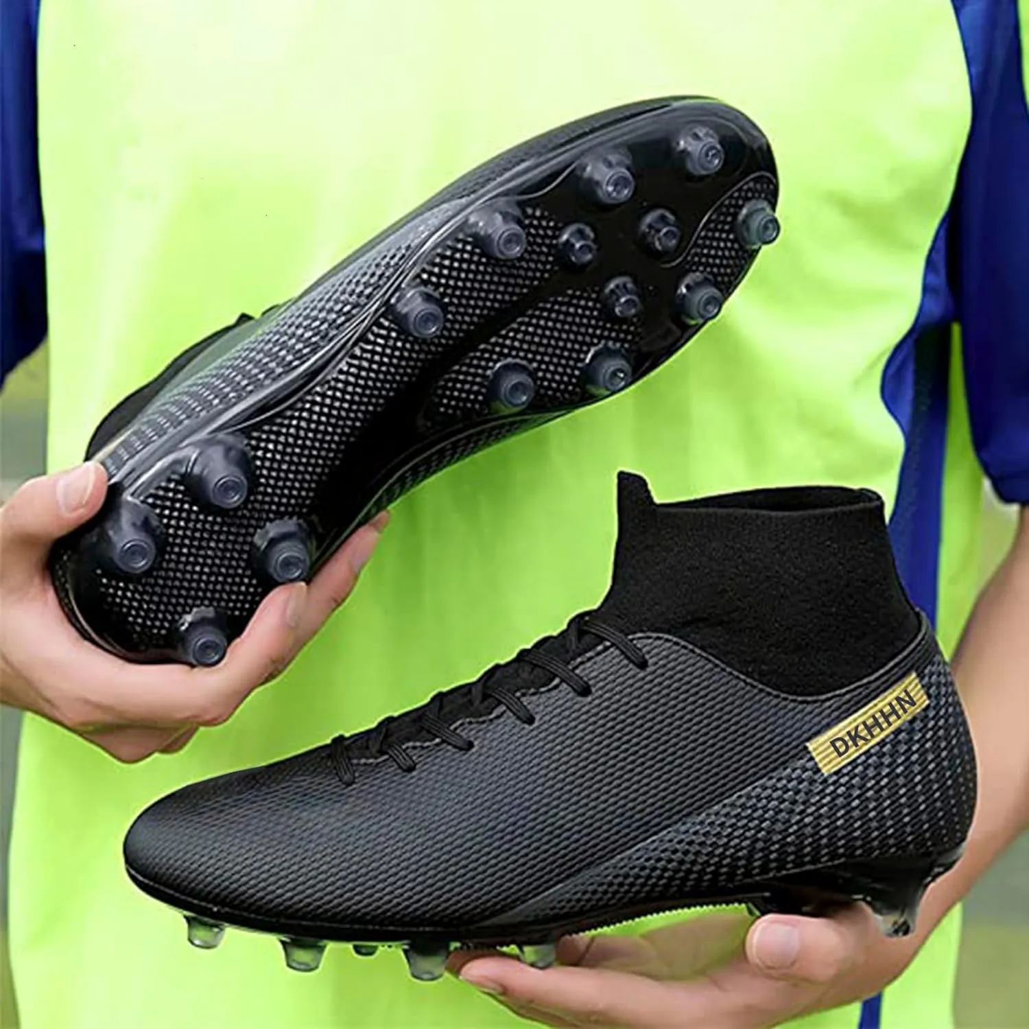 Men's Soccer Shoes Football Cleats Outdoor High-Tops Lace-Up Non-Slip Spikes AG/FG Boots Wide Training Sneaker