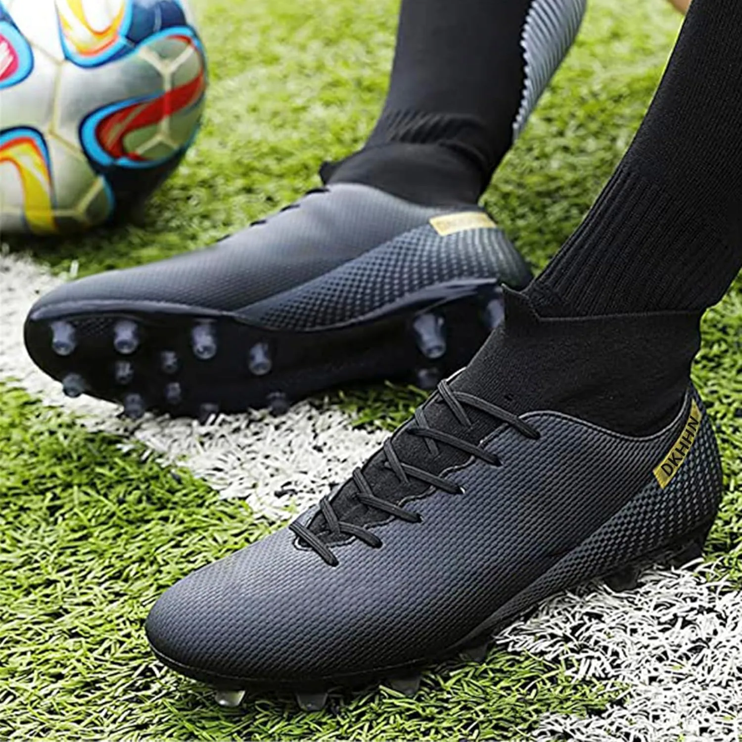 Men's Soccer Shoes Football Cleats Outdoor High-Tops Lace-Up Non-Slip Spikes AG/FG Boots Wide Training Sneaker