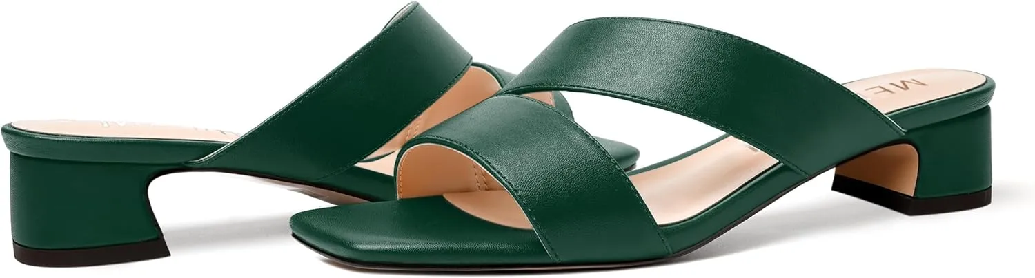 MERRORI Womens Slip On Bridal Matte Fashion Open Toe Chunky Low Heel Heeled Sandals 1.5 Inch