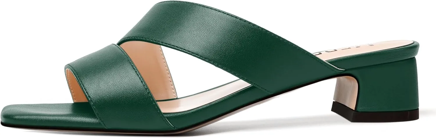 MERRORI Womens Slip On Bridal Matte Fashion Open Toe Chunky Low Heel Heeled Sandals 1.5 Inch