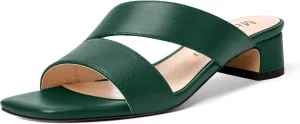 MERRORI Womens Slip On Bridal Matte Fashion Open Toe Chunky Low Heel Heeled Sandals 1.5 Inch