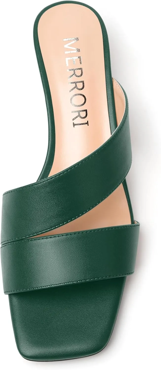 MERRORI Womens Slip On Bridal Matte Fashion Open Toe Chunky Low Heel Heeled Sandals 1.5 Inch
