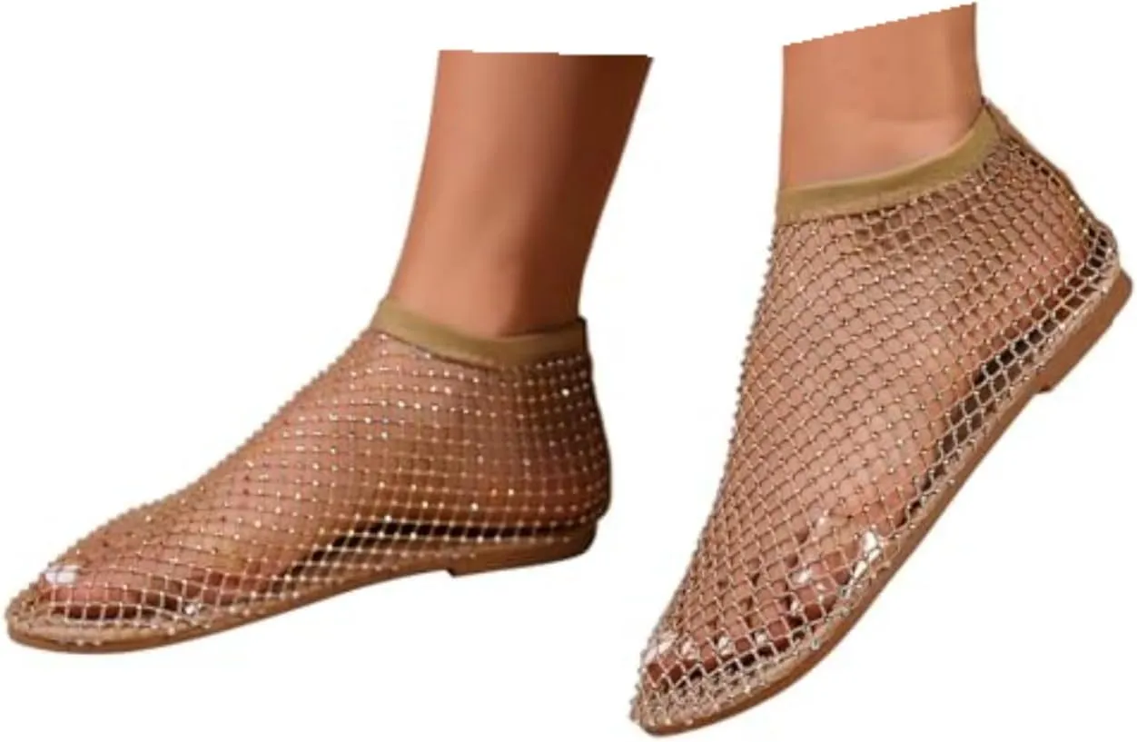 Mesh Flats for Women Comfortable Fishnet Summer Flats Slides Sandals Rhinestone Sandals for Women Dressy Boho Shoes Stiletto High Heel Casual Shoes Breathable