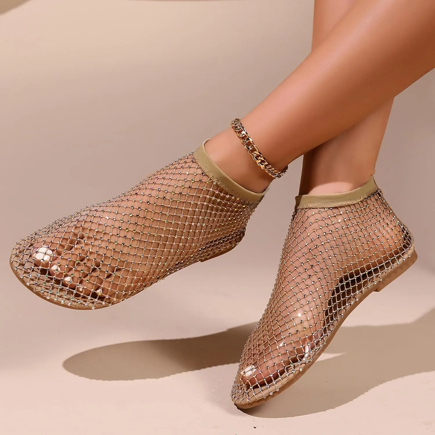 Mesh Flats for Women Comfortable Fishnet Summer Flats Slides Sandals Rhinestone Sandals for Women Dressy Boho Shoes Stiletto High Heel Casual Shoes Breathable