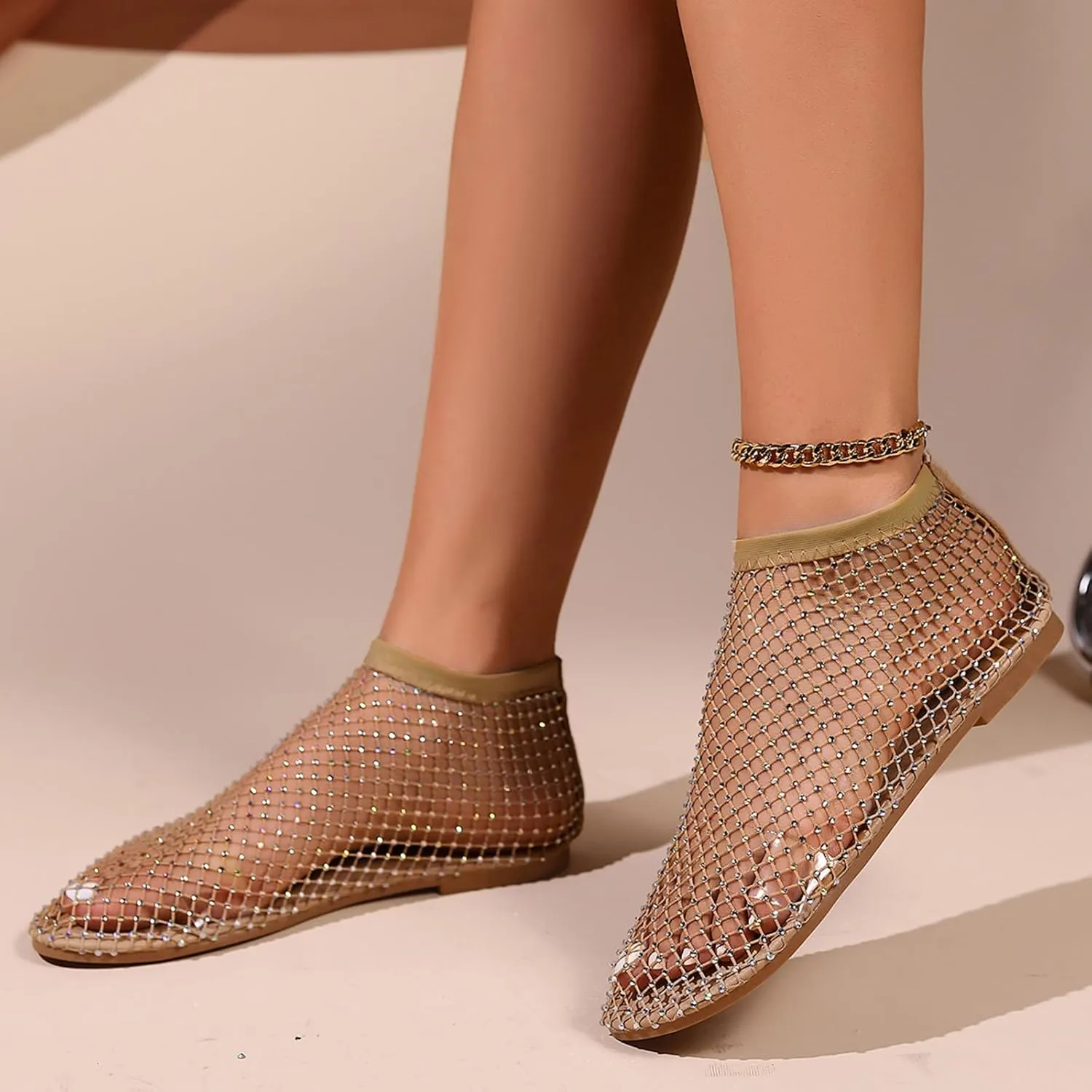 Mesh Flats for Women Comfortable Fishnet Summer Flats Slides Sandals Rhinestone Sandals for Women Dressy Boho Shoes Stiletto High Heel Casual Shoes Breathable