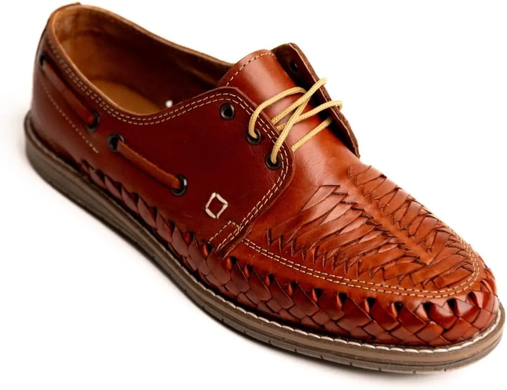 Mexico en la Piel Handmade Huaraches for Men - Modern Lace-Up Flats, Closed Toe Design, Shedron Leather, Synthetic Ranil Sole, Mexican Shoes, Sizes 7-12 US