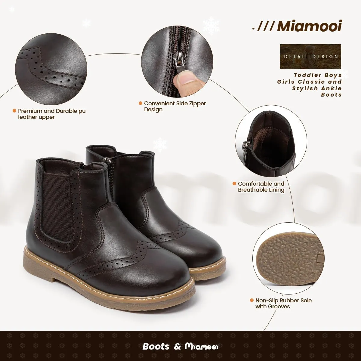 Miamooi Toddler Girls Boys Combat Ankle Boots Little Kid Waterproof Outdoor Chelsea Fall Booties Leather Comfort Shoes (Toddler/Little Kid)