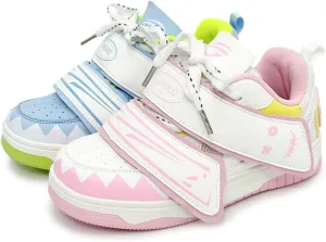Mismatched Kawaii Demon Smile Campus Sneakers in Ice-Cream Blue & White - Japanese Manga Style | Breathable Height-Enhancing Design, Korean Ins Trend for Women, Ideal for Outfits
