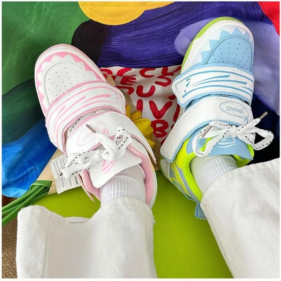 Mismatched Kawaii Demon Smile Campus Sneakers in Ice-Cream Blue & White - Japanese Manga Style | Breathable Height-Enhancing Design, Korean Ins Trend for Women, Ideal for Outfits
