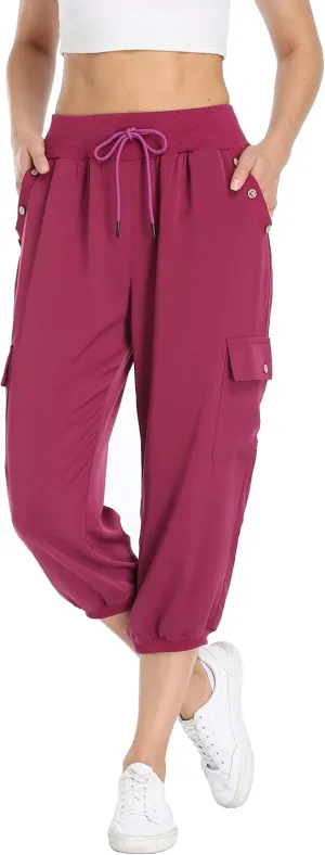 MISS MOLY Women's Cargo Capris Travel Pants Button Decor Summer Loose Harem Sweatpants Stylish Soft with Pockets