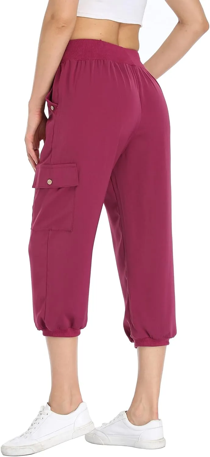 MISS MOLY Women's Cargo Capris Travel Pants Button Decor Summer Loose Harem Sweatpants Stylish Soft with Pockets