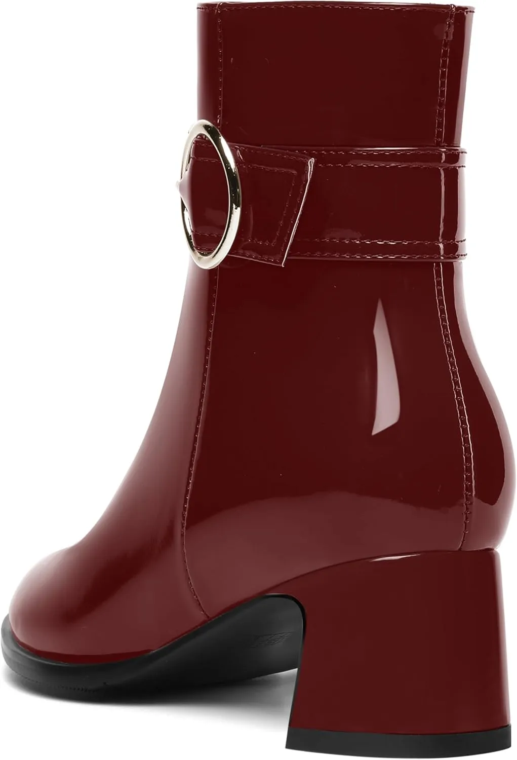 MOVINSTEPS Womens Zip Round Toe Cold Weather Patent Outdoor Ankle Strap Solid Chunky Low Heel Ankle High Boots 2 Inch