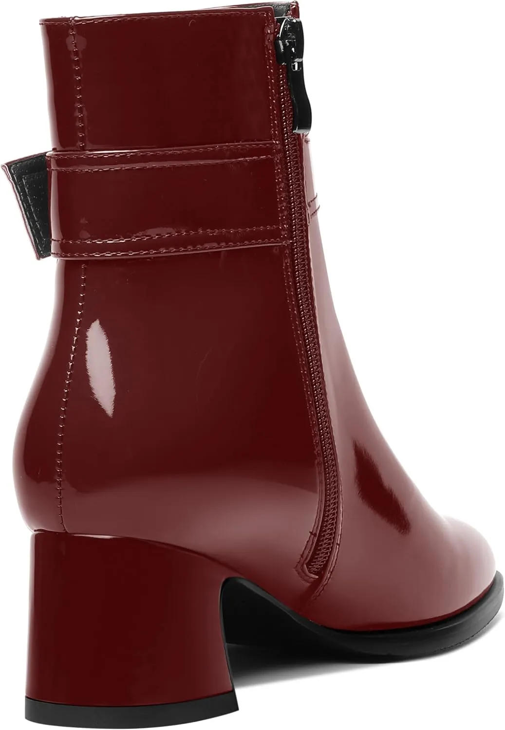 MOVINSTEPS Womens Zip Round Toe Cold Weather Patent Outdoor Ankle Strap Solid Chunky Low Heel Ankle High Boots 2 Inch