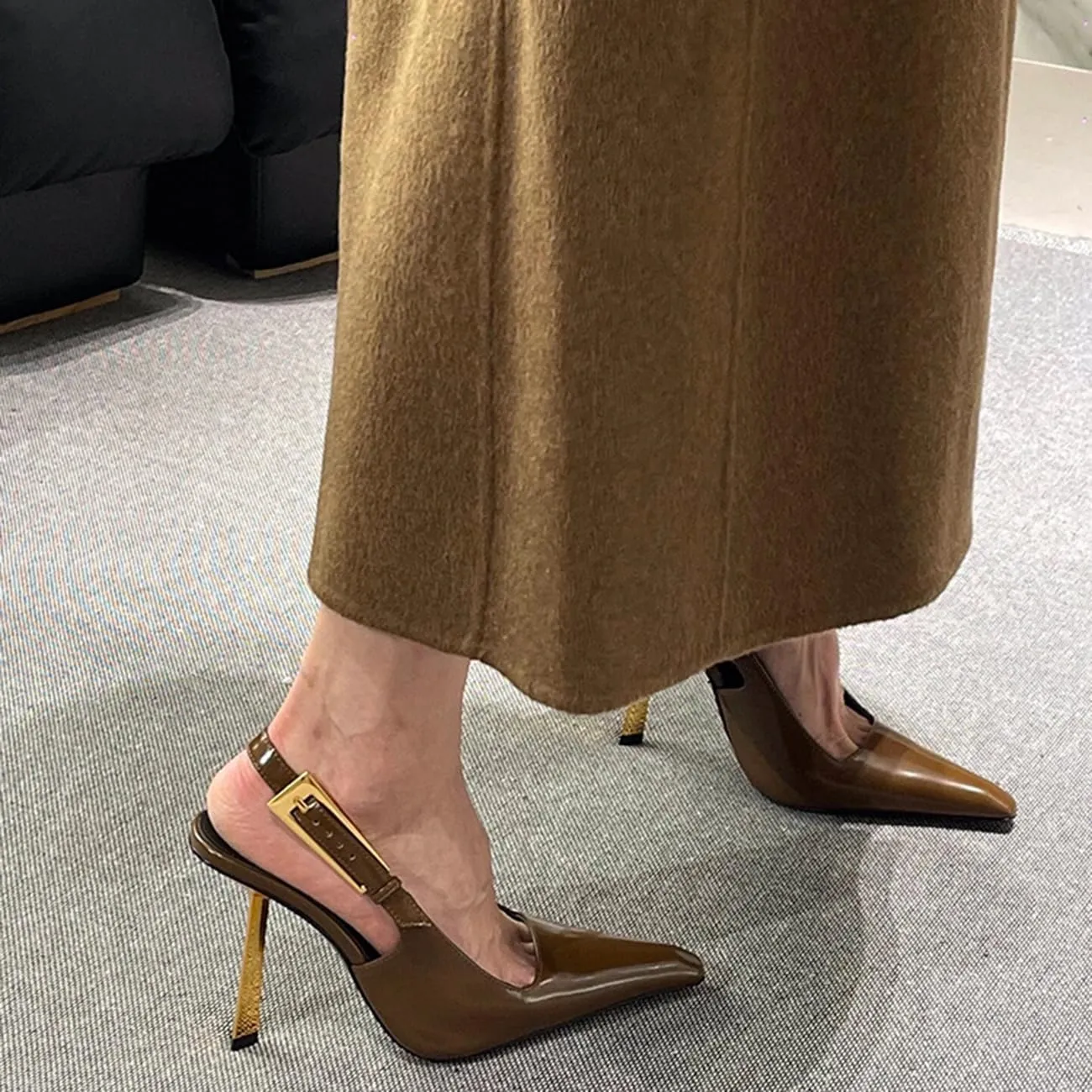 MRKEWUNEY Fashion Slingback Pumps Shoes for Women Pointed Toe Stiletto Heels Slip On Backless Dress High Heels