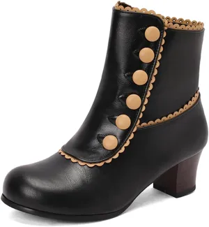 MRKEWUNEY Vintage Women Victorian Boots 70s Kitten Heel Ankle Boots