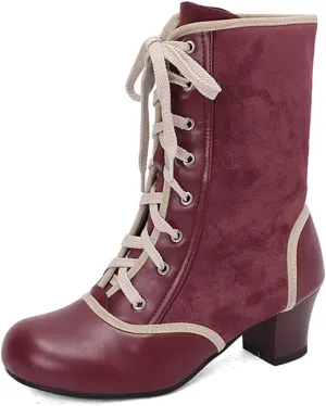 MRKEWUNEY Vintage Women Victorian Boots 70s Kitten Heel Ankle Boots