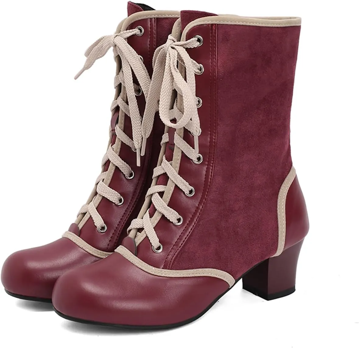 MRKEWUNEY Vintage Women Victorian Boots 70s Kitten Heel Ankle Boots