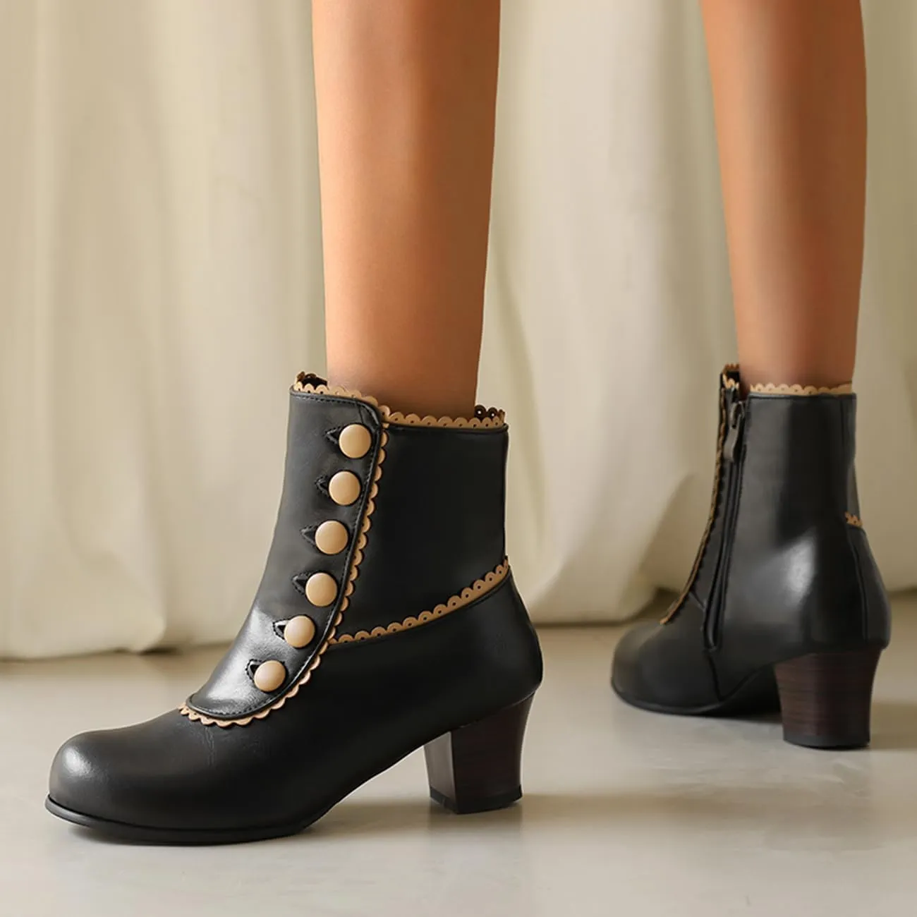 MRKEWUNEY Vintage Women Victorian Boots 70s Kitten Heel Ankle Boots