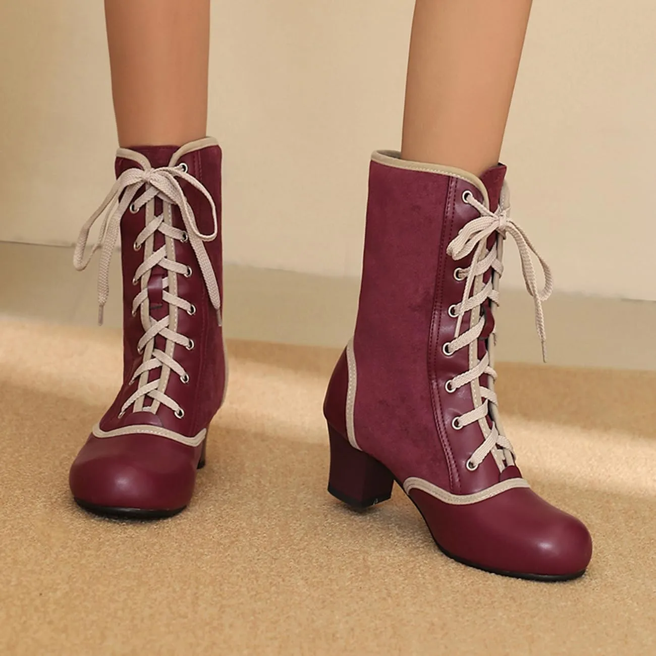 MRKEWUNEY Vintage Women Victorian Boots 70s Kitten Heel Ankle Boots