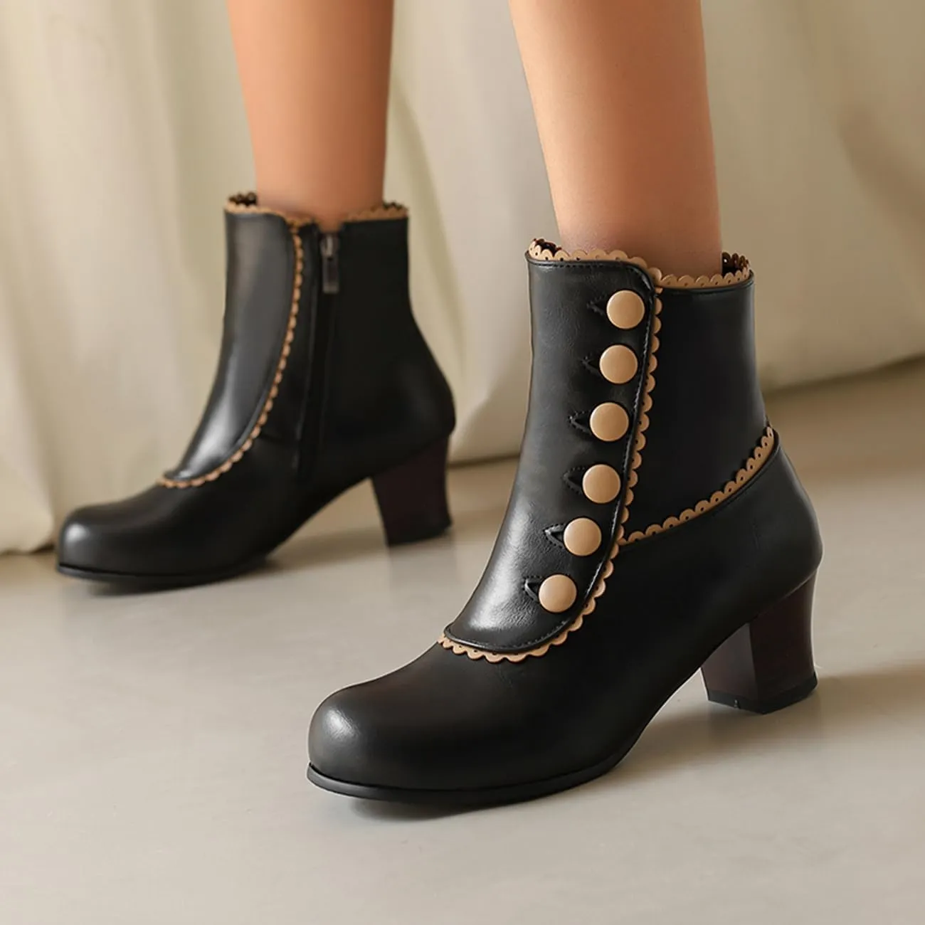 MRKEWUNEY Vintage Women Victorian Boots 70s Kitten Heel Ankle Boots