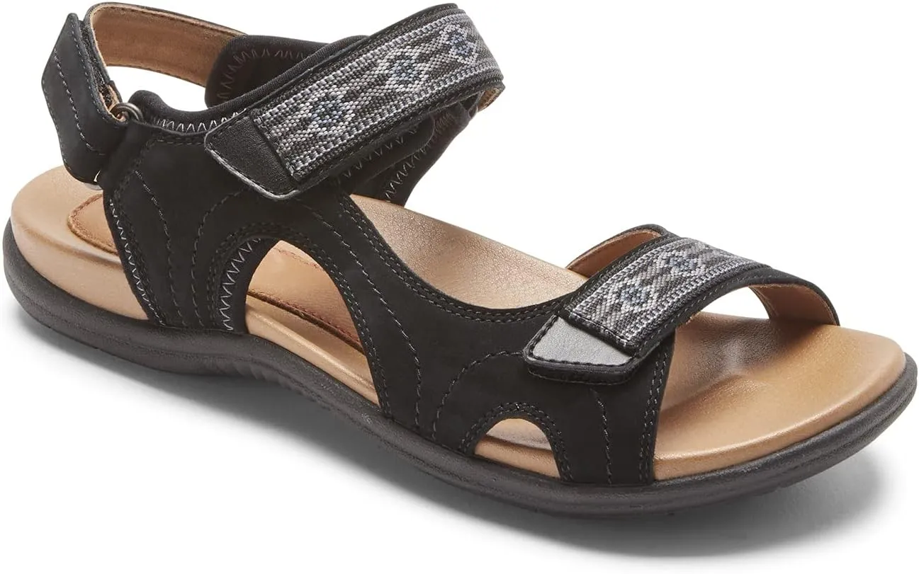 New Cobb Hill Women's Rubey Webbing Sandal Black Nubuck 6 W