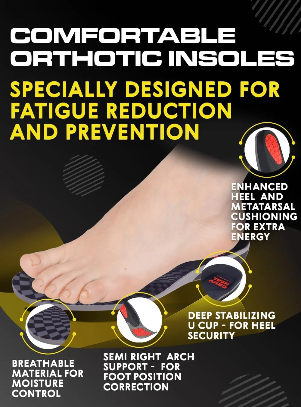 (New) Work Orthotic Insoles - Anti Fatigue Medium Arch Support Shoe Insert Men Women - for Plantar Fasciitis Flat Feet Leg - Relieve Foot Pain - Work Boot Insoles for Standing All Day (XL, Gray)