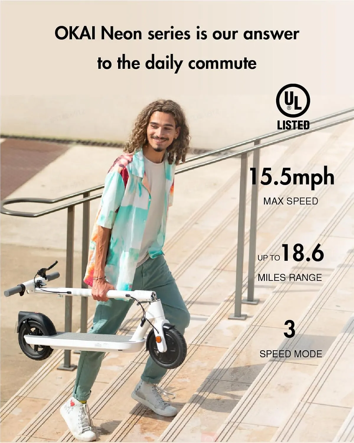 OKAI Electric Kick Scooter - ES10/20/30/520 Models - 18.6-50 Miles Range & 15.5-20 MPH, Dual Brakes - Commuter Electric Scooter for Adults & Teens