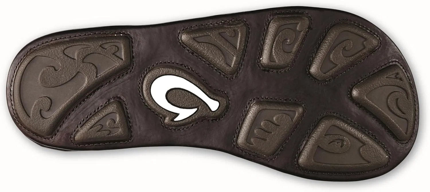 OLUKAI Hokule'a Kia Men's Leather Sandal, Full-Grain Leather, Non-Marking Rubber Traction Pads & Compression Molded Footbed