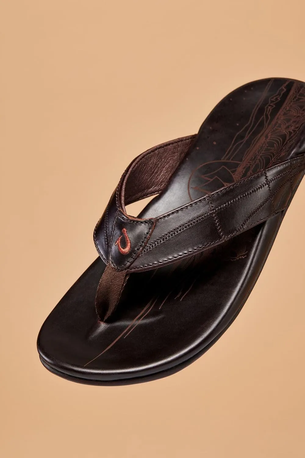 OLUKAI Hokule'a Kia Men's Leather Sandal, Full-Grain Leather, Non-Marking Rubber Traction Pads & Compression Molded Footbed