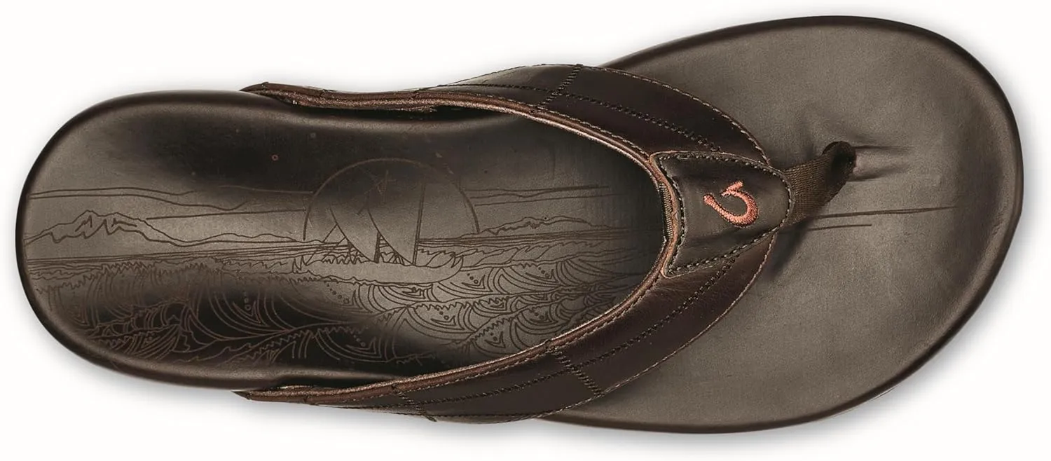 OLUKAI Hokule'a Kia Men's Leather Sandal, Full-Grain Leather, Non-Marking Rubber Traction Pads & Compression Molded Footbed