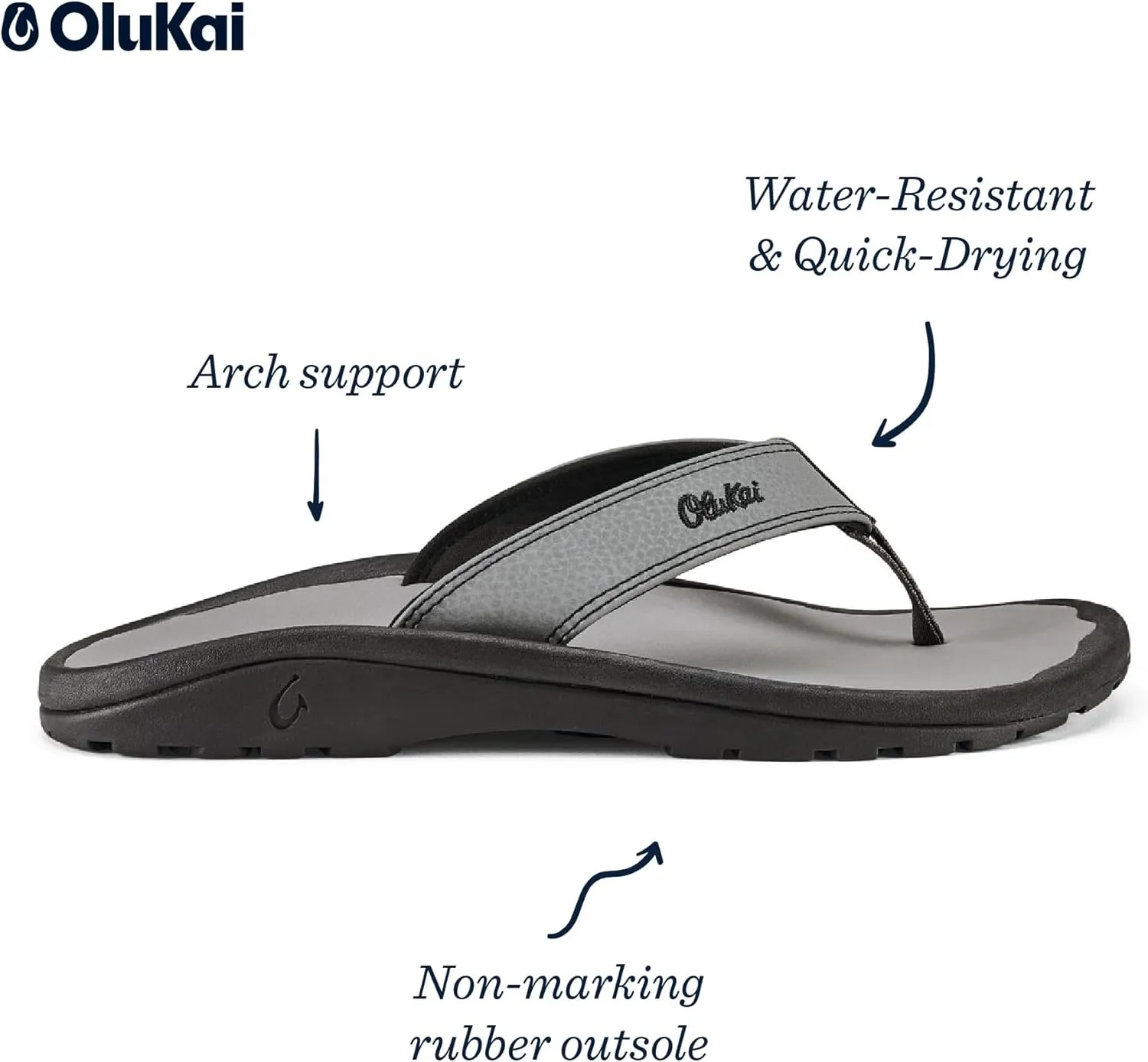 OLUKAI Ohana Men's Beach Sandals, Water Resistant Flip Flops, Arch Support & Comfort Fit, Lightweight & Durable, Enhanced Grip & Traction