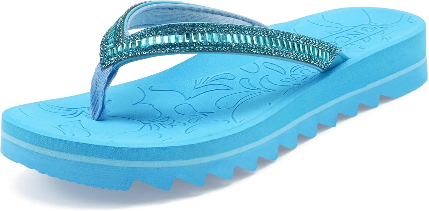 ONCAI Flip Flops for Women, Beach Thong Sandals Womens with Arch Support, Dressy Rhinestone Comfortable Yoga Mat and Non Slip Rubber Soles for Summer US Size 5-11